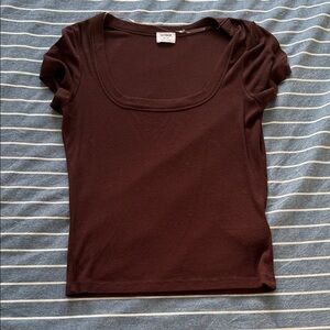 Dark Brown Square Neck Short Sleeve Top